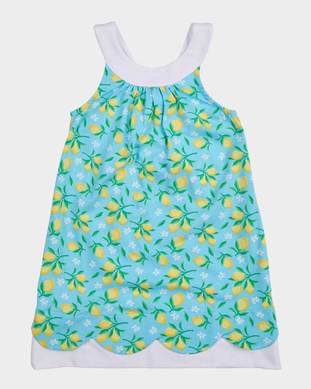 Girl's Sleeveless Lemon-Print Dress, Size 2-6